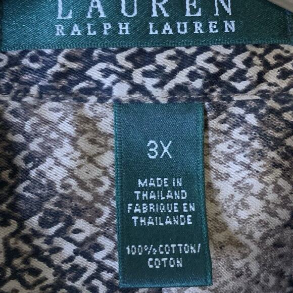 Lauren Ralph Lauren Shirt Womens Size 3x Brown Snakeskin Button Down 3/4 Sleeve - Picture 4 of 8